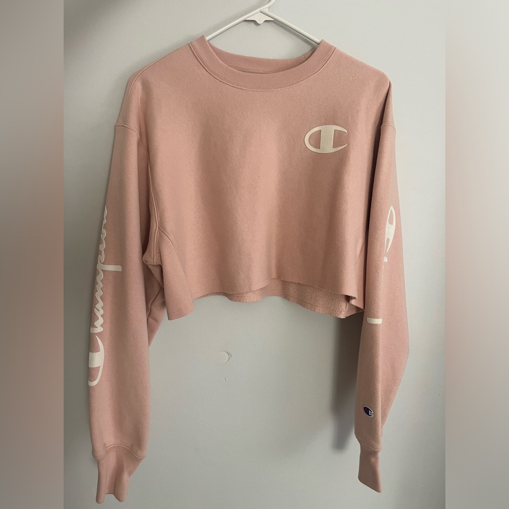 Champion Reverse Weave Cropped Pink Sweatshirt Size Small
